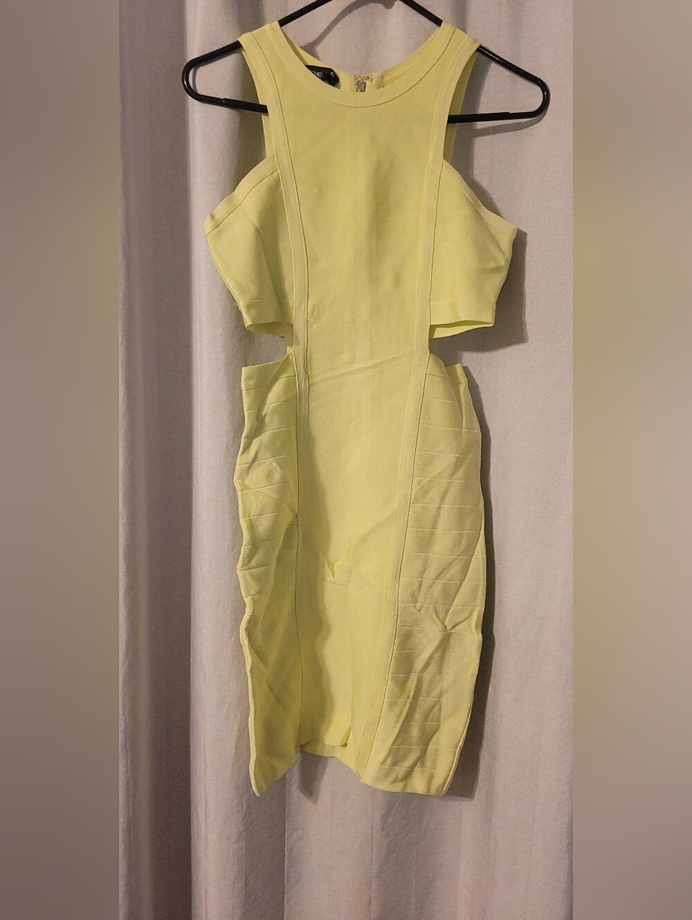 NWOT bebe Lemon Yellow One-Shoulder Cutout Bodycon Dress